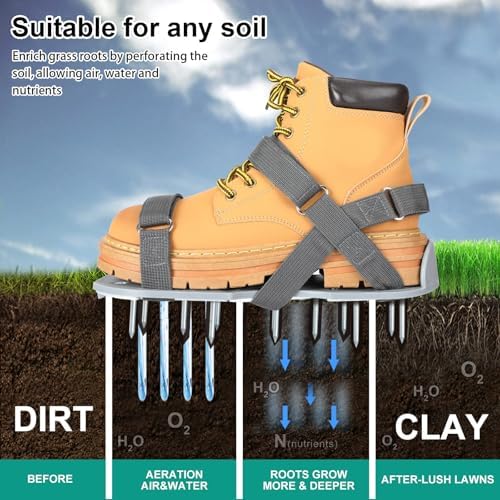 Lawn Aerator Shoes for Grass - Pre-Assembled Grass Aerator Shoes for Lawn - Soil Yard Aerator Tool for Aerating Patio Garden, Gray, Medium Size - Image 5