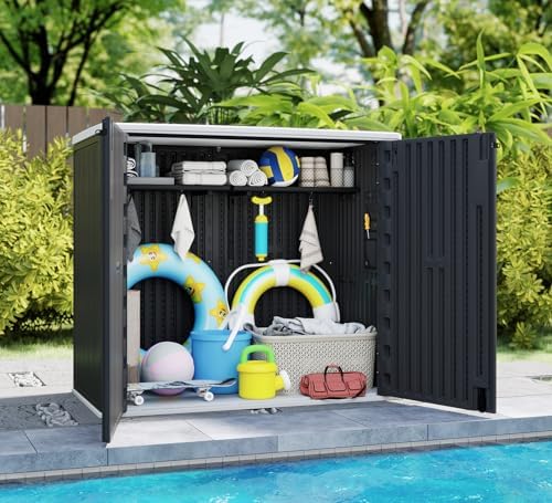 ZZM 37 Cu.ft Outdoor Storage Shed with Floor HDPE Double-Wall Resin Sheds Outdoor Storage, Lockable Weatherproof Storage Cabinet Fit for Garden Tools, Garage can, Bike, Patio Furniture, Black - Image 4