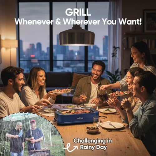 Electric Indoor Grill Griddle, CUSIMAX Smokeless Grill, Blue - Image 2