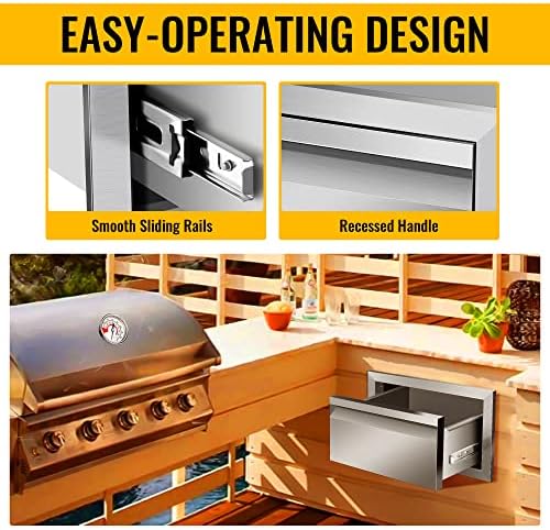 Outdoor Kitchen Drawers 14" W x 8.5" H x 23" D Inch Stainless Steel Flush Mount BBQ Single Drawers for Outdoor Kitchen Island, or Patio Grill Station - Image 4