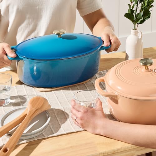 Best Choice Products Oval 7.5 Quart Enamel Cast-Iron Dutch Oven, Heavy-Duty Pre-Seasoned for Baking, Cooking w/Side Handles – Blue - Image 5