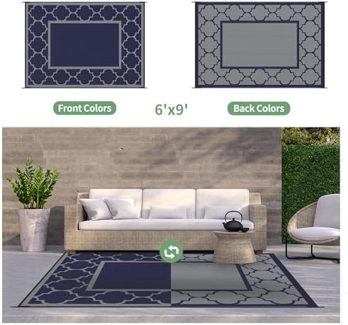 GENIMO Outdoor Rug, Waterproof Plastic Rugs for Patio, 6'x9' Blue Grey - Image 4