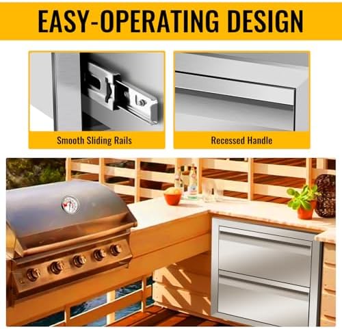 Outdoor Kitchen Drawers, Triple BBQ Drawers Stainless Steel Built-in Drawer For Outdoor Kitchen Island, Patio Grill Station,Double Drawers - Image 5