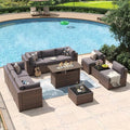 Aoxun 11 Piece Patio Furniture Set with 44" Fire Pit Table Wicker Rattan by Aoxun