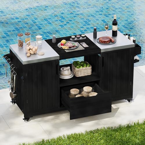 JIJIWANG 66.5" Outdoor Kitchen Island with Drawer and Stainless Top, Black - Image 5