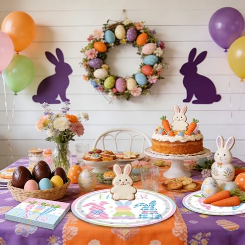 96 Pieces Happy Easter Party Tableware Set – Bunny & Carrot Pastel Design Disposable Plates, Napkins, and Pink Forks for Egg Hunt, Spring Classroom Event, or Holiday Celebration - Image 6