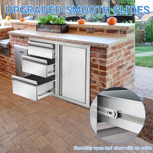 Outdoor Kitchen Drawer Combo, Stainless Steel Triple Drawers with Access Door, 28" W x 22" H x 19.5" D Outdoor Kitchen Cabinet for BBQ Island Grill Stations - Image 6