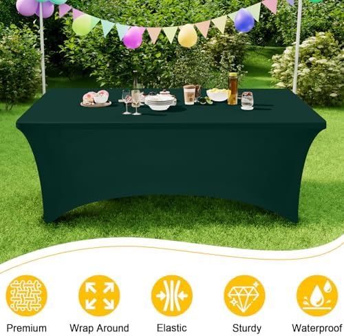 Smiry 2Pack Spandex Table Cloth 8FT, Elastic Fitted Hunter Green Tablecloth - Image 3