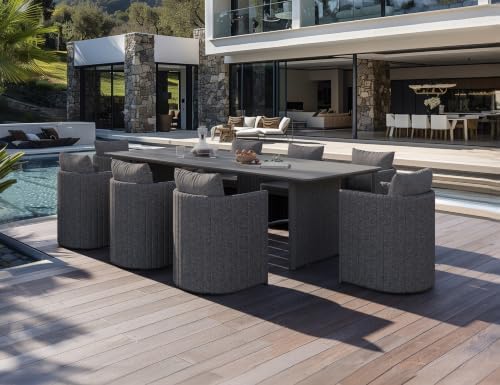 PURPLE LEAF Outdoor Dining Set 9 PC with Olefin Cushion U-Shaped Chair Grey by PURPLELEAF
