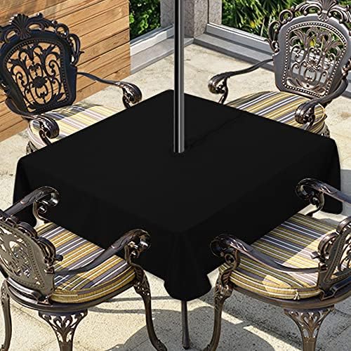 LUSHVIDA Square Outdoor Tablecloth with Umbrella Hole 60x60 Inch Black by LUSHVIDA