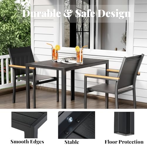 LIFERUN Outdoor Patio Dining Table, Wood-Like Top Aluminum Frame Table - Image 6