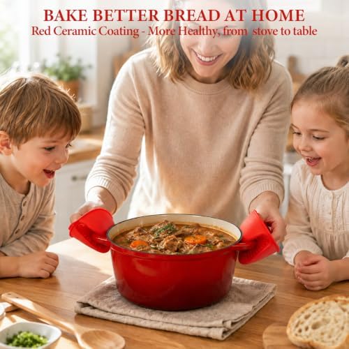 Enameled Cast Iron Dutch Oven 6QT with Lid-Banneton Basket Dough Tools - Image 6