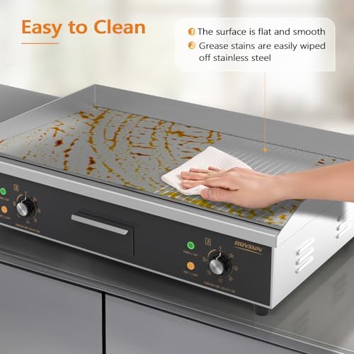 ROVSUN 30" Electric Griddle, Electric Countertop with Half Flat Top Griddle, 3000W Grill Stainless Steel with Adjustable Temperature Control 122°F-572°F for Commercial Home Restaurant, Plug - Image 5