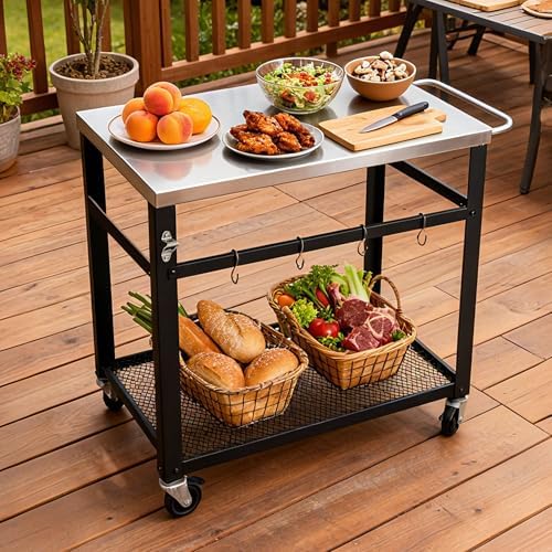 Endark Multi-Functional Stainless Steel Food Prep Cart – A Rolling Kitchen and Dining Table Designed for BBQs, Grills, Patios, and Gardens, Outdoor - Image 6