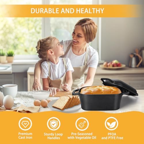 3.6 QT Cast Iron Loaf Bread Pan with Lid, Oval Dutch Oven for Bread Baking - Image 5