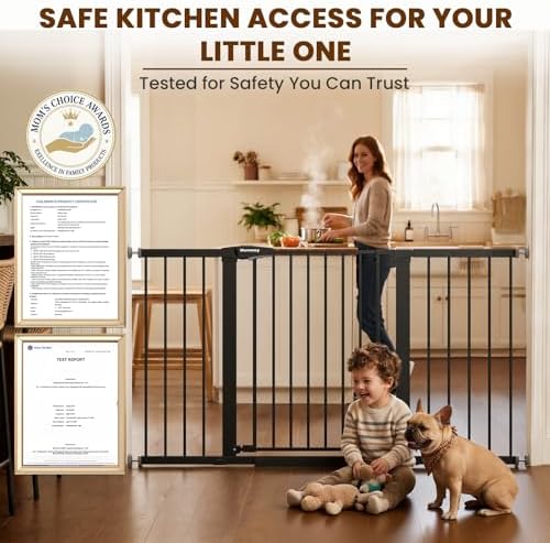 Mumeasy 29.7-57" Extra Wide Baby Gate, Auto Close Large Dog Gate for Doorways, No Drilling Pressure Mounted Pet Safety Gate for Stairs, Easy Walk Through Child Gate for Hallways, House, Indoor, Black - Image 6