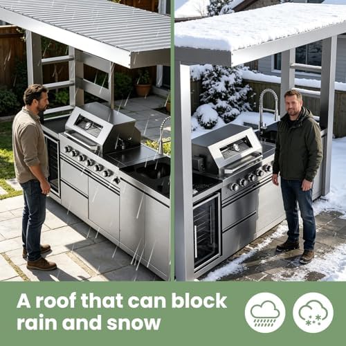 110" Outdoor Kitchen Island with 4-Burner 72000 BTU,Heavy-Duty Propane Grill with Side Burner,Rotisserie Oven,Galvanized Steel Roof,Granite Countertops,Refrigerator,Storage Cabinets,Sink(Propane Gas) - Image 6