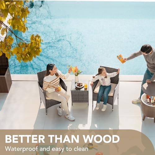 Devoko 3 Piece Patio Furniture Set Outdoor Wicker Conversation (Pale Grey) - Image 4