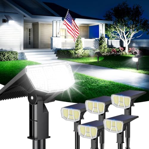 LETMY 6 Pack Solar Spot Lights Outdoor, 104 LED Solar Spotlights, IP65 Waterproof Solar Powered Outdoor Lights, Auto On/Off, Solar Lights Outdoor for Yard, Garden, Patio, Wall, Tree & Flag, Cool White by Letmy