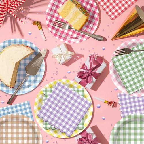 OXYLIPO 48 Pcs Gingham Dessert Paper Plates Set -7 Inch 6 Color Disposable Checkered Tableware | Pastel Round Small Plates for Picnic Wedding Birthday Baby Shower Camping Party Supplies - Image 7