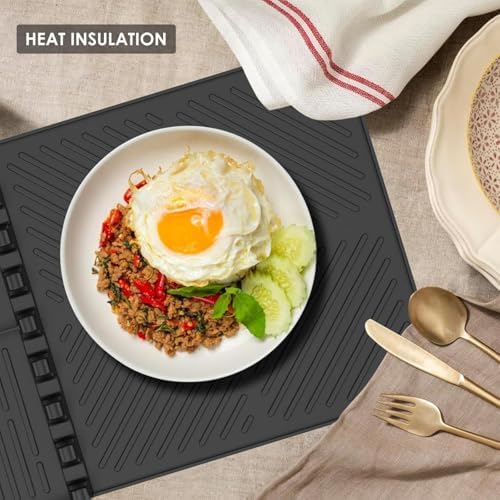 Silicone Griddle Tool Mat for Blackstone, Heat Resistant Side Shelf Mat with Drip Pad – BBQ Grill Accessories for Outdoor Grill, Kitchen Counter, Spatula Holder, Cooking Organizer (2, Black) - Image 4