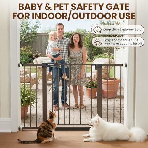 Mumeasy 29.7–48" Baby Gate for Stairs, Dog Gate for Doorways, Auto Close Child Gate, Indoor Safety Pet Gate with Walk Thru Door, Easy Install Pressure Mounted Extra Wide Gate for Kitchen, House, Brown - Image 6