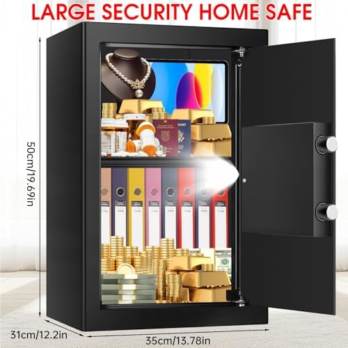3.4 Cuft Large Safes for Home Use Fire and Water Proof, Anti-Theft Digital Security Safe Box with Electronic Keypad and Key, Fire Proof Safe for Home Documents Firearm Medicine Money Valuables - Image 3