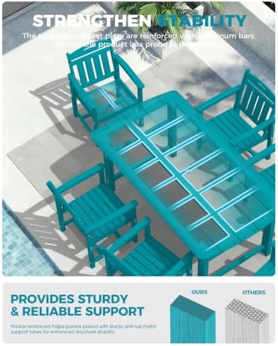 Ciokea HDPE Outdoor Dining Set of 4, Patio Table and Chairs Sets, Lake Blue - Image 5