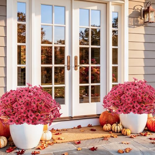 Powbrace 22 Pack Artificial Fall Flowers Mums for Outdoor Indoor(Dark Red) - Image 6