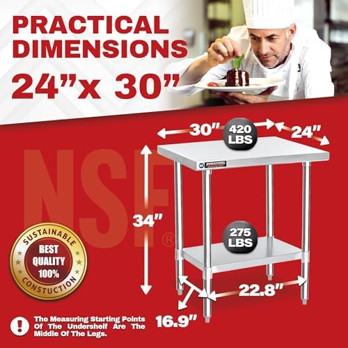 DuraSteel 24x30 Stainless Steel Work Table - NSF Commercial Prep Metal Table - Outdoor Pizza Oven Stand w/Under Shelf - Kitchen Island Laundry Utility Garage Microwave Stand Large Rolling Storage Cart - Image 3