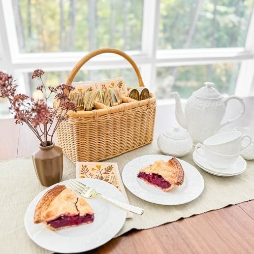 The Basket Lady Wicker Utensil Caddy, 4-sections, Sandstone - Image 4