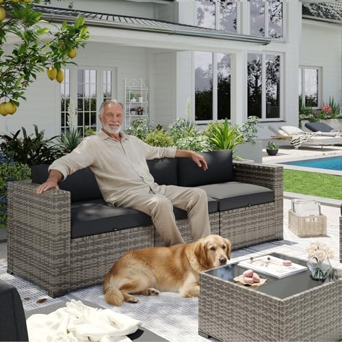 Aoxun Patio Furniture Sets, 15-Piece Outdoor Patio Furniture with 44'' Propane Gas Firepit Table, Wicker Outdoor Conversation Set Sectional Sofa for Backyard, Poolside - Image 4