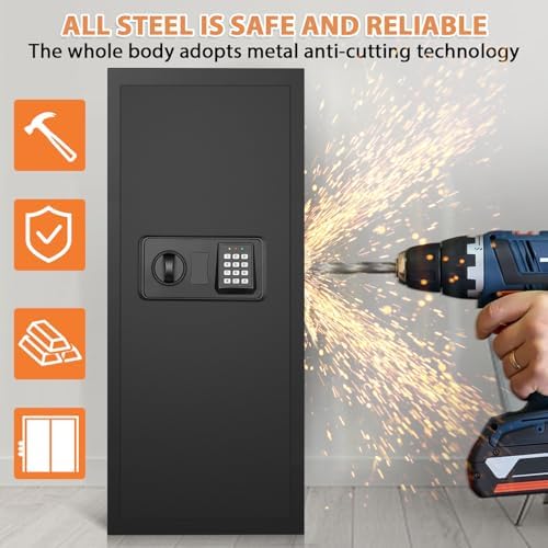 Black 37.4" Tall Wall Safe Between Studs with Combo Lock & Removable Shelf - Image 7