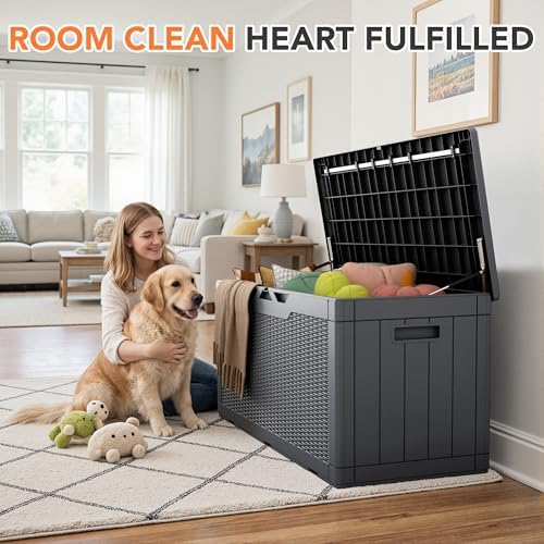 105 Gallon Deck Box Outdoor Indoor Waterproof Storage Box, Gray - Image 2