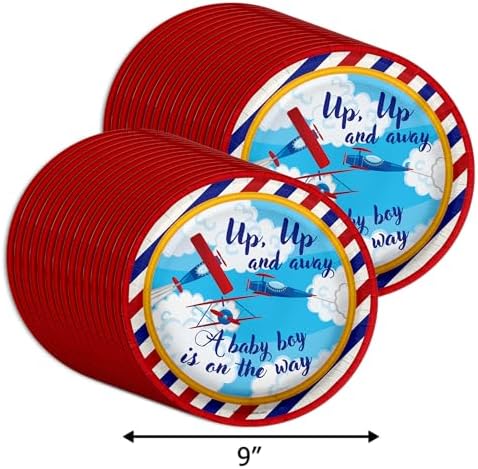 Up Up and Away Airplane Baby Shower - 32 Piece Disposable Party Supplies - Baby Shower Decorations - Round Party Plates - Large 9" Paper Plates In Bulk - Image 2