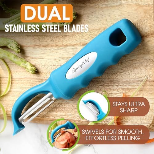 Spring Chef Swivel Vegetable Peeler for Kitchen w/Soft Grip Handle, Teal - Image 2