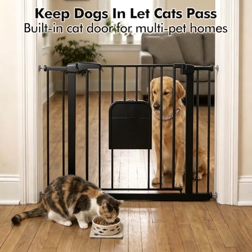 31-46“ Metal Pet Gate with Cat Door, Auto Close, Matte Black - Image 2