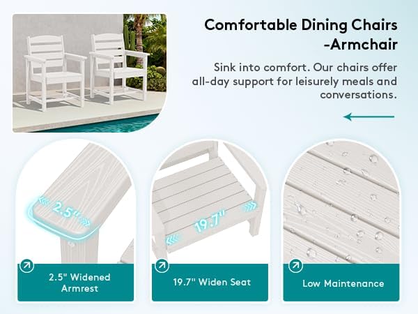 SERWALL 9Pcs 84" HDPE Outdoor Dining Set for 8 with Armchairs,White - Image 4