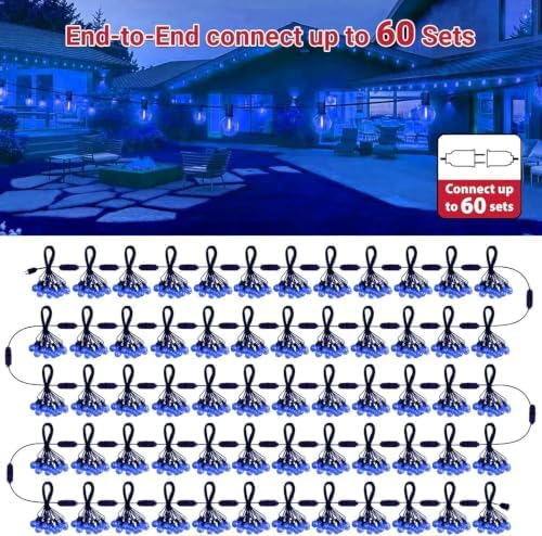 LAMPHOME 4-Pack 26Ft ST38 Outdoor String Lights, Blue LED Shatterproof Patio Lights with 12+1 Edison Bulbs, Perfect for Hanukkah, Bistro, Christmas & Party Decorations - Image 6