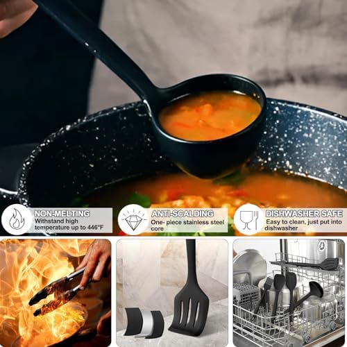 Silicone Kitchen Utensils Set, Umite Chef 22Pcs Cooking Utensils Spatula Set, Heat Resistant Non-Stick Silicone, Dishwasher Safe Cooking Gadgets Tools Set(Black) - Image 4