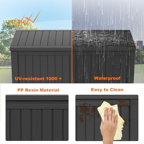 PatioZen 150 Gallon Outdoor Deck Box,Waterproof Resin Outdoor Storage Boxes, Outside Storage Lockable Container for Garden Tools,Indooor Cushions,Accessories (Black) - Image 6