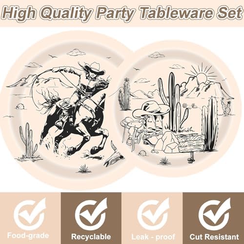 120Pcs Western Party Decorations Western Cowboy Paper Plates and Napkins Cups Rodeo Theme Disposable Tableware Set for Wild West Cowboy Cowgirl Birthday Baby Shower Party Supplies, 30 Guests - Image 3