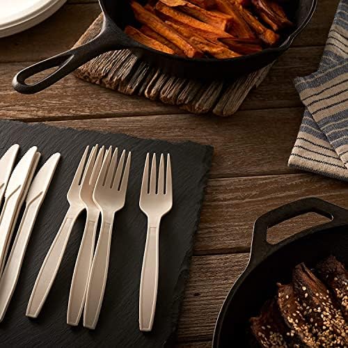 300 Piece (50 Sets) Biodegradable Paper Plates Set (EXTRA LONG UTENSILS), Disposable Dinnerware Set, Eco Friendly Compostable Plates & Utensil include Plates, Cups, Forks, Knives and Spoons - Image 5