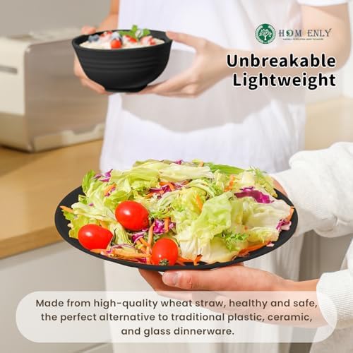 Homienly 16-Piece Wheat Straw Dinnerware Sets, Reusable Unbreakable Plates and Bowls Sets,Cups,Service for 4, Premium Dishwasher and Microwave Safe Dish Sets for Kitchen,Outdoor - Black - Image 5