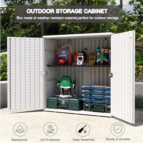 KINYING Outdoor Storage Cabinet Waterproof, Resin 62 Gallon Deck Box for Patio Furniture Cushions, Garden Tools, Pool Tools and Kids’ Toys (Off White with 1 Shelving) - Image 7