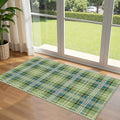 Front Door Mat Indoor Entrance - 2x4.3 Green Teal Tartan Plaid Rug by Othilic