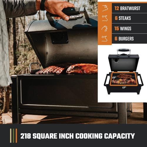 Oklahoma Joe's Rambler Portable Tabletop Charcoal Grill, 218 Sq. In. Cooking Space, Heavy-Duty Steel Construction, Cast Iron Grates, Built-In Temperature Gauge - Image 3