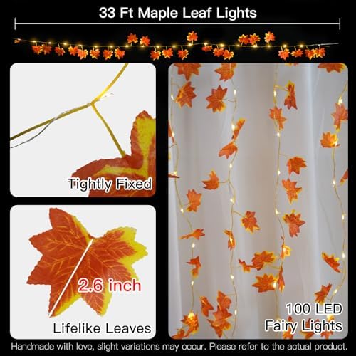 suddus 33 FT 100 LED Fall Garland with Lights Battery Operated Copper Wire - Image 6