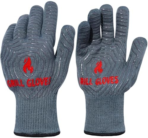 QUWIN BBQ Gloves, Oven Gloves 1472℉ Extreme Heat Resistant, Grilling Gloves Silicone Non-Slip Oven Mitts, Kitchen Gloves for BBQ, Grilling, Cooking, Baking-1 Pair… (Grey, One Size Fits Most) by QUWIN