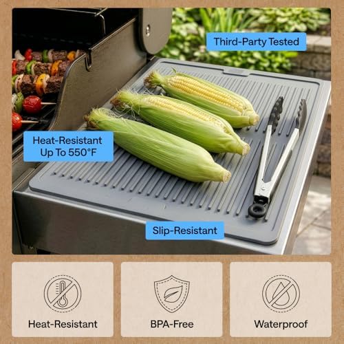 GORILLA GRIP Silicone Grill Mat, Heat Resistant Up to 550F, 13x11, Gray - Image 5